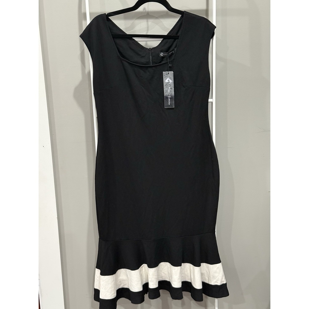 Sleeveless Black Patchwork‎ Mermaid Midi Dress Ruffle Hem Quiet Luxury Preppy 12